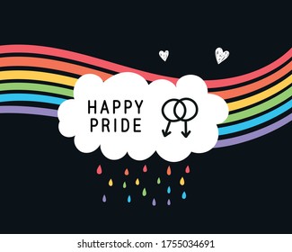 Happy pride month banner with typography text on line colorful rainbow Bend up vector design
