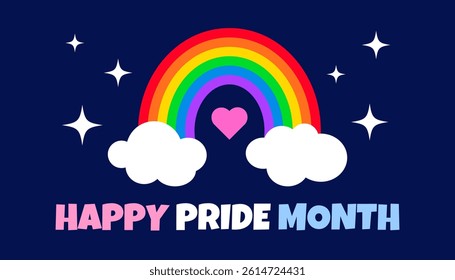 Happy pride month banner, vector background, poster. Rainbow Illustration celebrating Pride Month of Freedom Love EPS10 