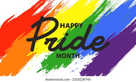 Happy Pride Month with brush pride flag or rainbow colors, Human rights or diversity concept ,isolated on white background, Vector illustration EPS 10