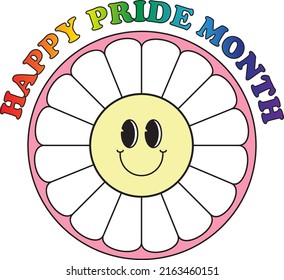 Happy Pride Month card with a groovy flower