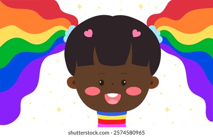 Happy Pride Month Celebration A Smiling Child with Rainbow Hair and Joyful Expression