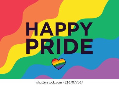 Happy pride month with Pride color heart background Typography Vector Illustration Design Can Print on t-shirt Poster banners Stickers Pride month