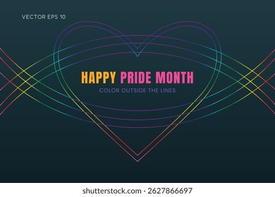 Happy Pride Month Color Outside the Lines Rainbow Heart