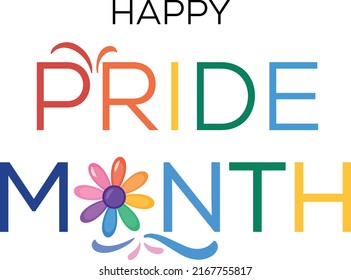 Happy Pride Month      Pride colored in rainbow LGBTQ gay pride flag colors  Vector lettering for LGBT History Month pencil crayon textured isolated  Love is love concept