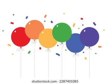 Happy Pride Month concept. Rainbow balloons and confetti. LGBT rights