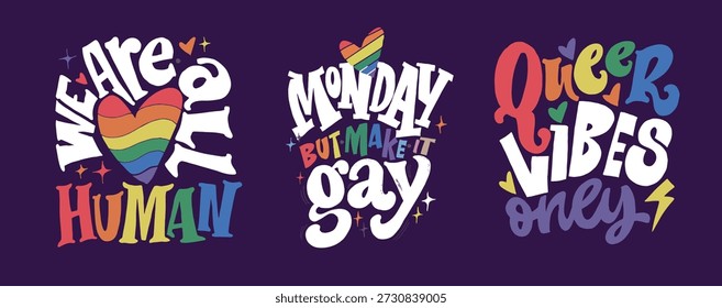 Happy Pride month - cute hand drawn doodle lettering print. 100% vector image. Funny hand drawn lettering about love. Pride month, trans love.