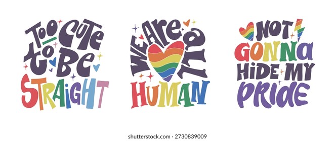 Happy Pride month - cute hand drawn doodle lettering print. 100% vector image. Funny hand drawn lettering about love. Pride month, trans love.