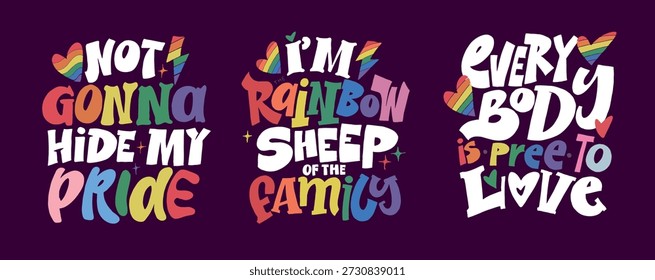 Happy Pride month - cute hand drawn doodle lettering print. 100% vector image. Funny hand drawn lettering about love. Pride month, trans love.