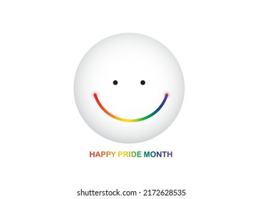 Happy Pride Month. Cute Rainbow Smiling Face Emoticon. LGBTQ, Gay, Lesbian, Transgender, Bisexual Symbol.