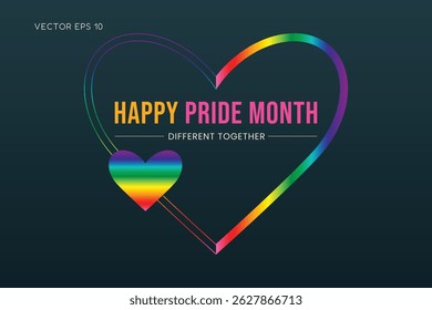Happy Pride Month Different Together Rainbow Heart Outline