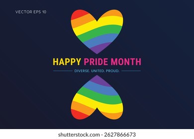 Happy Pride Month Diverse United Proud Rainbow Hearts