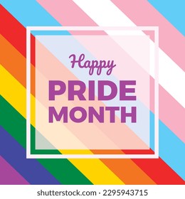 Happy Pride Month frame vector. Transgender and LGBT pride flag border square. LGBTQ graphic design element. Important day