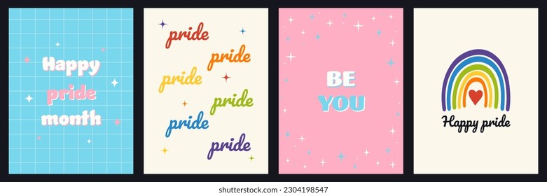 Happy Pride Month greeting cards set.