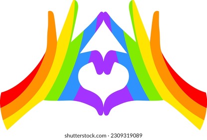 Happy Pride Month with hands heart icon. Hand heart gesture pride. LGBTQ element, vector illustration.