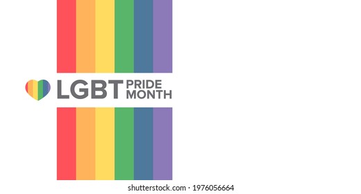 Happy pride month horizontal banner with pride color striped ribbon flag isolated on white background. LGBT Pride month or pride day poster, flyer, invitation party card modern style design template.