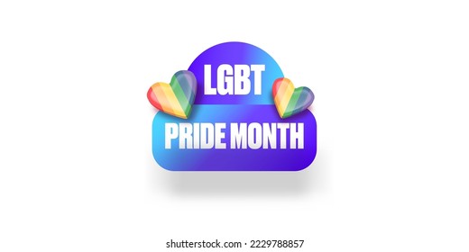 Happy pride month horizontal banner with pride colors striped heart isolated on white background. LGBT Pride month and pride day poster, label, invitation party card modern style design template.