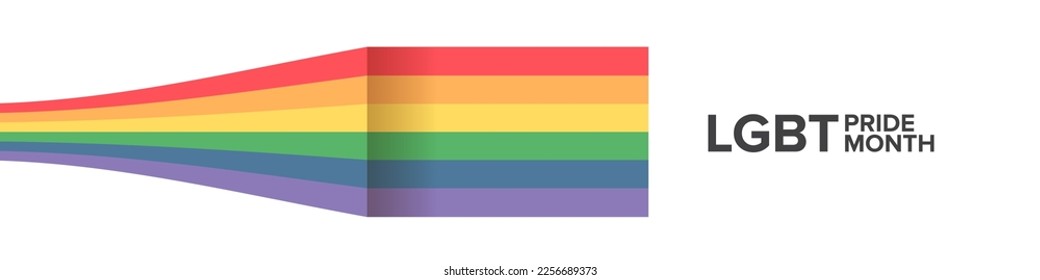Happy pride month horizontal banner with pride color striped ribbon flag isolated on white background. LGBT Pride month or pride day poster, flyer, invitation party card modern style design template.