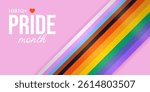 Happy Pride Month. Horizontal festive template for social media posts, banners. LGBTQIA. Rainbow background with progress pride flag for festival parades, parties, and events. Vector illustration