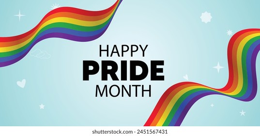 Happy pride month June flag colorful ribbon with star sun heart vector background