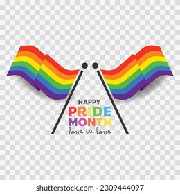 Happy Pride Month at June LGBTQ Symbols with pride flag or rainbow colors, Human rights or diversity concept ,isolated on a transparent background , illustration Vector EPS 10