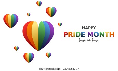 Happy Pride Month at June, Symbols with pride flag or rainbow colors ,isolated on white background, Vector illustration EPS 10