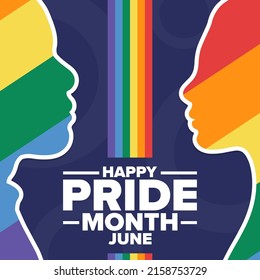 Happy Pride Month. LGBT. June. Holiday concept. Template for background, banner, card, poster with text inscription. Vector EPS10 illustration
