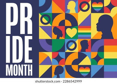 Happy Pride Month. LGBT. June. Holiday concept. Template for background, banner, card, poster with text inscription. Vector EPS10 illustration