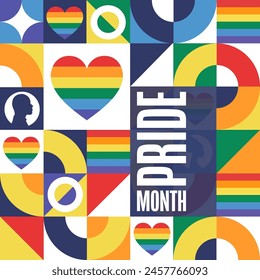 Happy Pride Month. LGBT. June. Holiday concept. Template for background, banner, card, poster with text inscription. Vector EPS10 illustration