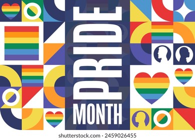 Happy Pride Month. LGBT. June. Holiday concept. Template for background, banner, card, poster with text inscription. Vector EPS10 illustration