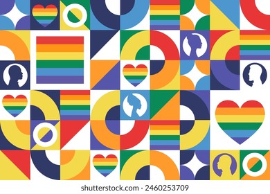 Happy Pride Month. LGBT. June. Seamless geometric pattern. Template for background, banner, card, poster. Vector EPS10 illustration
