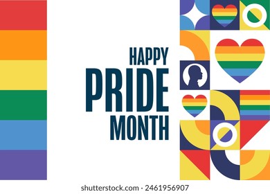 Happy Pride Month. LGBT. June. Holiday concept. Template for background, banner, card, poster with text inscription. Vector EPS10 illustration