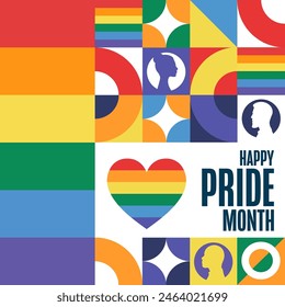 Happy Pride Month. LGBT. June. Holiday concept. Template for background, banner, card, poster with text inscription. Vector EPS10 illustration