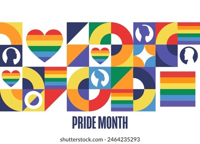 Happy Pride Month. LGBT. June. Holiday concept. Template for background, banner, card, poster with text inscription. Vector EPS10 illustration