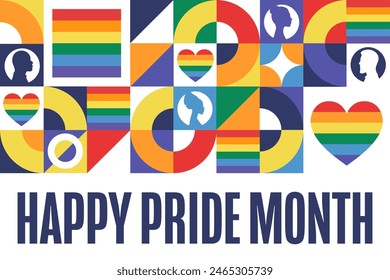 Happy Pride Month. LGBT. June. Holiday concept. Template for background, banner, card, poster with text inscription. Vector EPS10 illustration