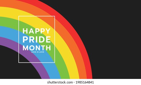 Feliz mes del Orgullo y el amor es texto de amor Símbolos con arcoiris , diseños LGBT aislados en fondo negro, ilustración vectorial EPS 10
