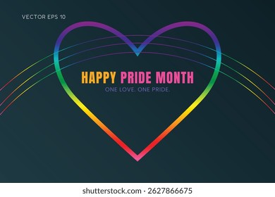 Happy Pride Month One Love One Pride Rainbow Heart Lines