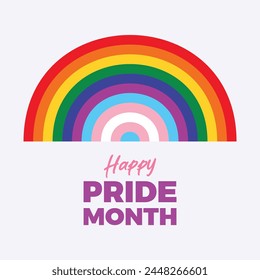 Happy Pride Month poster with rainbow simple symbol vector illustration. LGBTQ pride flag abstract icon. Template for background, banner, card. Lesbian, Gay, Bisexual, Transgender and Queer Pride