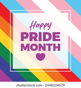 Happy Pride Month poster vector illustration. LGBTQ pride flag square frame vector illustration. Template for background, banner, card. Lesbian, Gay, Bisexual, Transgender and Queer Pride Month