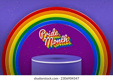 Happy Pride Month Product Display Banner background template design with LGBT Pride Flag colors. Pride month theme podium scene. Editable Vector Illustration. EPS 10