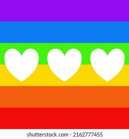 Feliz mes del orgullo. Fondo arcoiris con corazón blanco. Ilustración vectorial. 