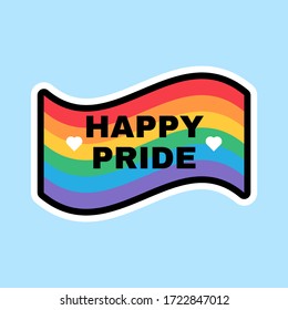 Happy Pride Month Rainbow Flag Sign Design. Colorful Striped Label of Sexual Community Symbol. Flat Vector Illustration for Tolerance and Freedom Lgbt Parade Decoration Labels