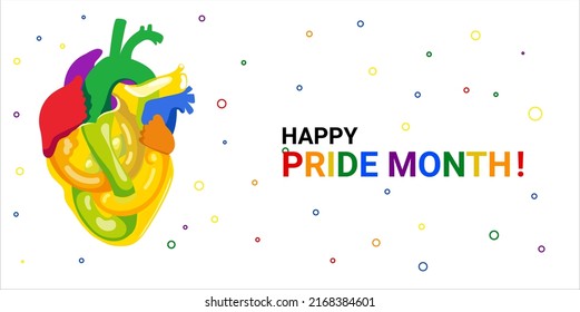 Happy Pride Month Rainbow Pride Glass  Heart On White Background Vector Web Banner Or Illustration 