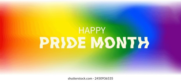 Feliz Mes del Orgullo. Fondo de color degradado de arco iris. Diseño de Anuncios para eventos LGBT.