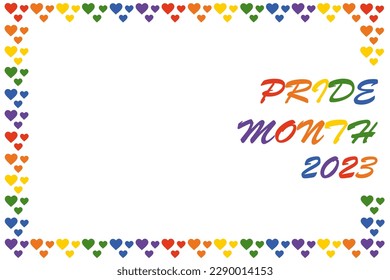 Happy Pride Month with rainbow hearts. LGBT Pride Month. Vector Illustration.
