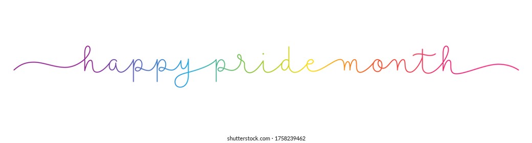 HAPPY PRIDE MONTH rainbow vector monoline calligraphy banner with swashes