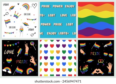 happy pride month seamless pattern with illustration of pride elements