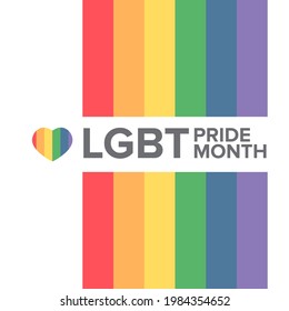 Happy pride month square banner with pride color striped ribbon flag isolated on white background. LGBT Pride month or pride day poster, invitation party card modern style design template.