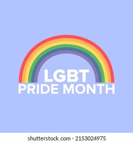 Happy pride month square banner with pride color striped ribbon flag isolated on blue background. LGBT Pride month or pride day poster, invitation party card modern style design template.