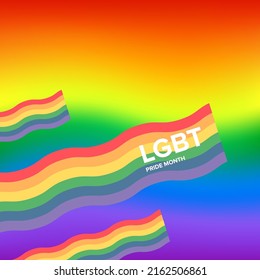 Happy pride month square banner with pride color wave ribbon flag isolated on gradient background. LGBT Pride month or pride day poster, flyer, invitation party card modern style design template.