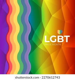 Happy pride month square banner and pride color wave ribbon flag isolated gradient background  LGBT Pride month pride day poster  flyer  invitation party card modern style design template 